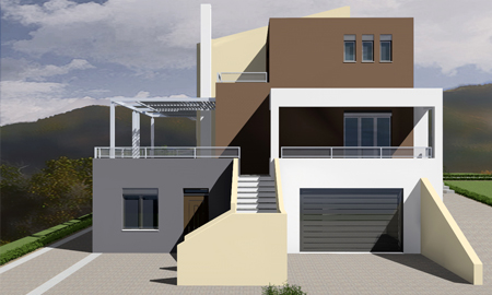 exterior photoreal of a modern residence in Rethymno