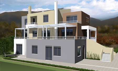 exterior photoreal of a modern residence in Rethymno